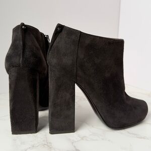Lanvin Suede Ankle Boots Block Heel Edgy Minimalist Designer Leather Booties US7